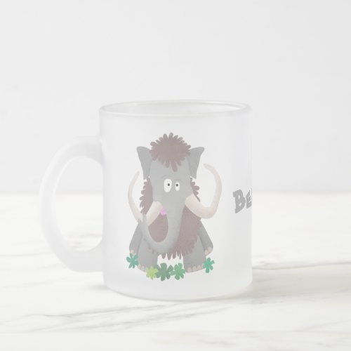Funny woolly mammoth cartoon illustration frosted glass coffee mug
