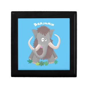 Funny woolly mammoth cartoon illustration gift box