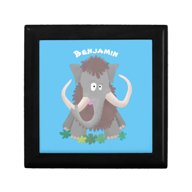 Funny woolly mammoth cartoon illustration gift box (Front)