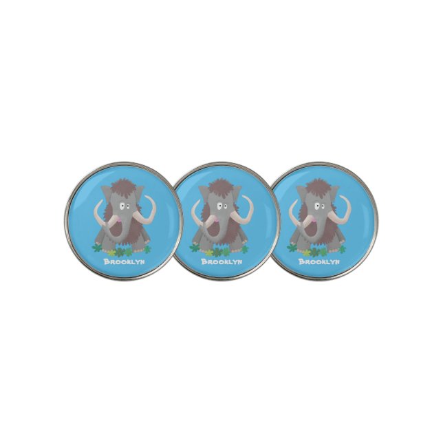 Funny woolly mammoth cartoon illustration golf ball marker (3 Up)