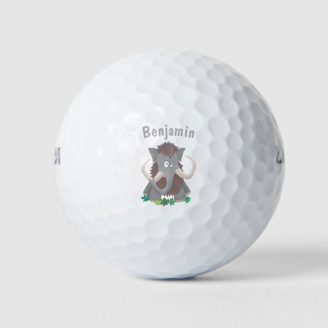 Funny woolly mammoth cartoon illustration golf balls (Front)