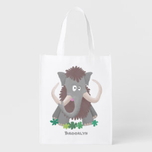 Funny woolly mammoth cartoon illustration grocery bag