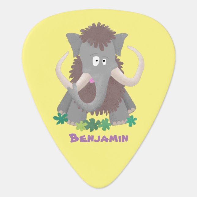 Funny woolly mammoth cartoon illustration guitar pick (Front)