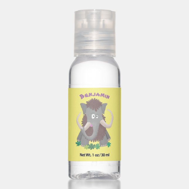 Funny woolly mammoth cartoon illustration hand sanitizer (Front)