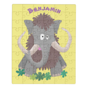 Funny woolly mammoth cartoon illustration jigsaw puzzle