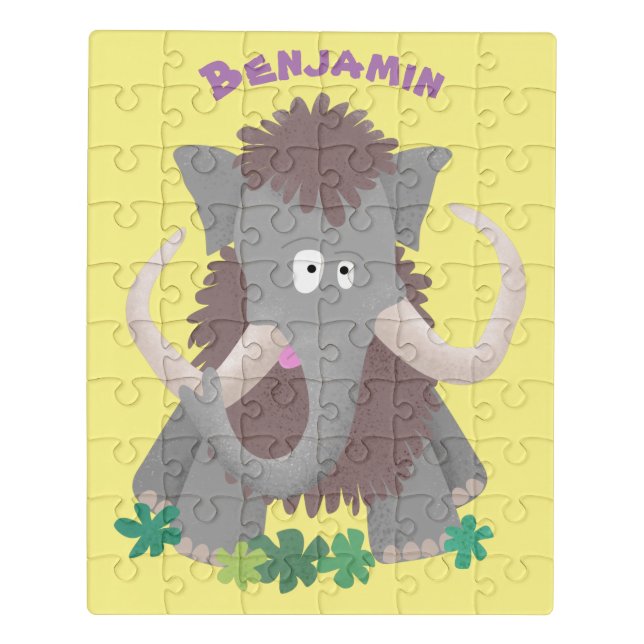 Funny woolly mammoth cartoon illustration jigsaw puzzle (Puzzle Vertical)