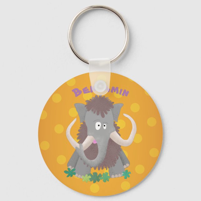 Funny woolly mammoth cartoon illustration keychain (Front)