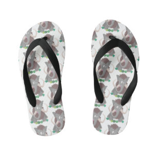 Funny woolly mammoth cartoon illustration kid's flip flops