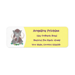 Funny woolly mammoth cartoon illustration label