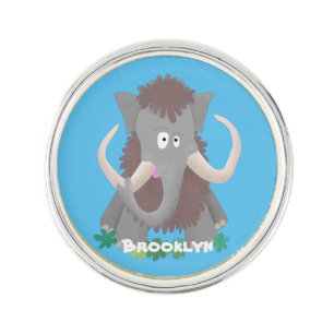 Funny woolly mammoth cartoon illustration lapel pin