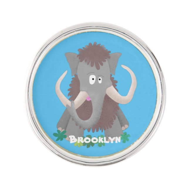 Funny woolly mammoth cartoon illustration lapel pin (Front)
