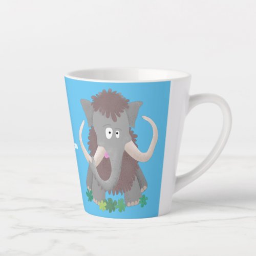Funny woolly mammoth cartoon illustration latte mug