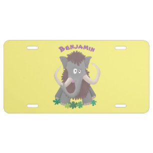 Funny woolly mammoth cartoon illustration license plate