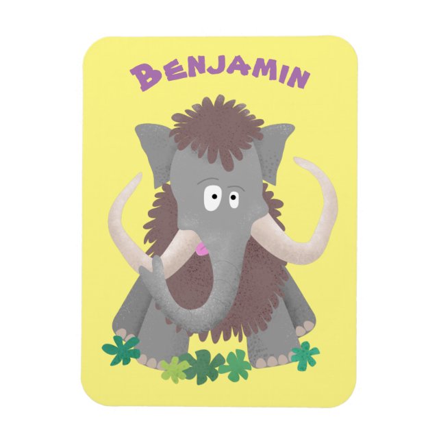 Funny woolly mammoth cartoon illustration magnet (Vertical)