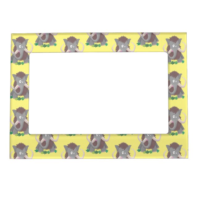 Funny woolly mammoth cartoon illustration magnetic frame (Front)