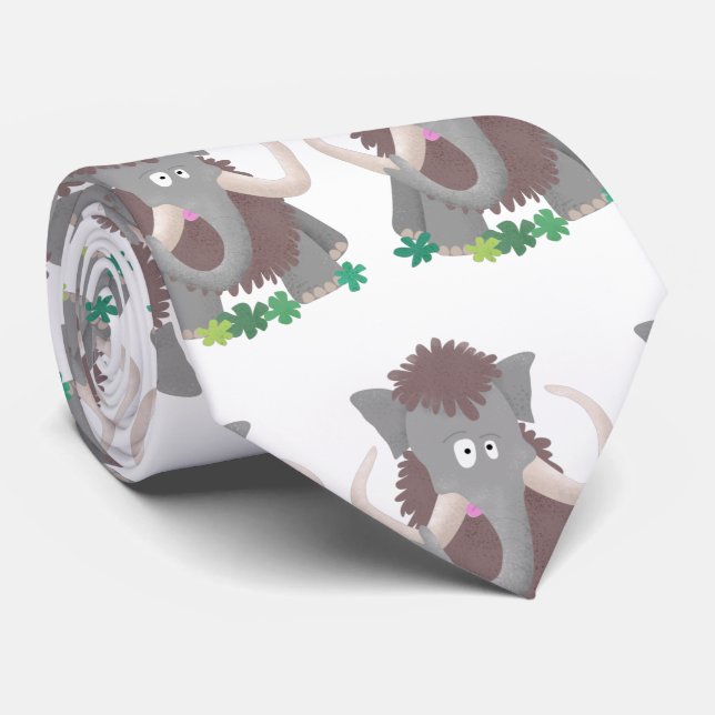 Funny woolly mammoth cartoon illustration neck tie (Rolled)