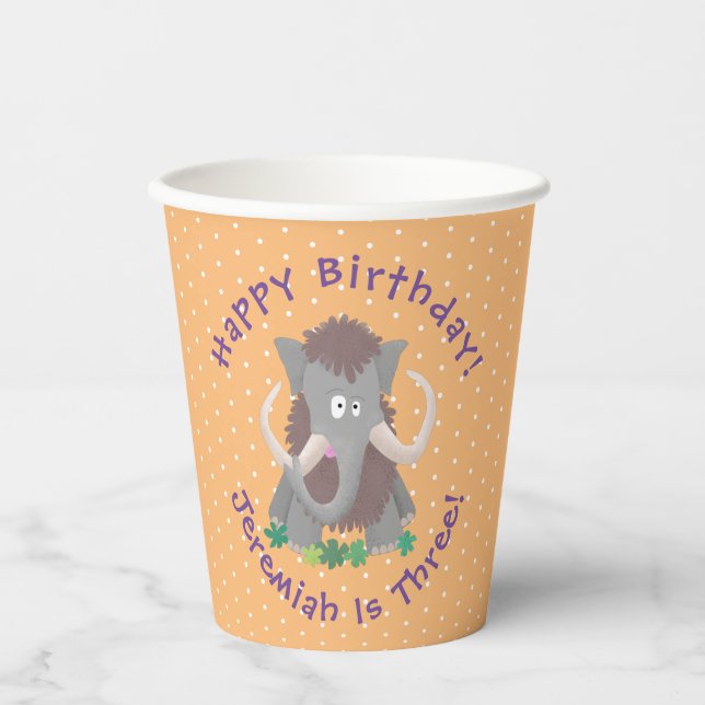 Funny woolly mammoth cartoon illustration paper cups (Front)