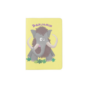 Funny woolly mammoth cartoon illustration passport holder