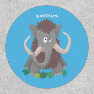 Funny woolly mammoth cartoon illustration patch