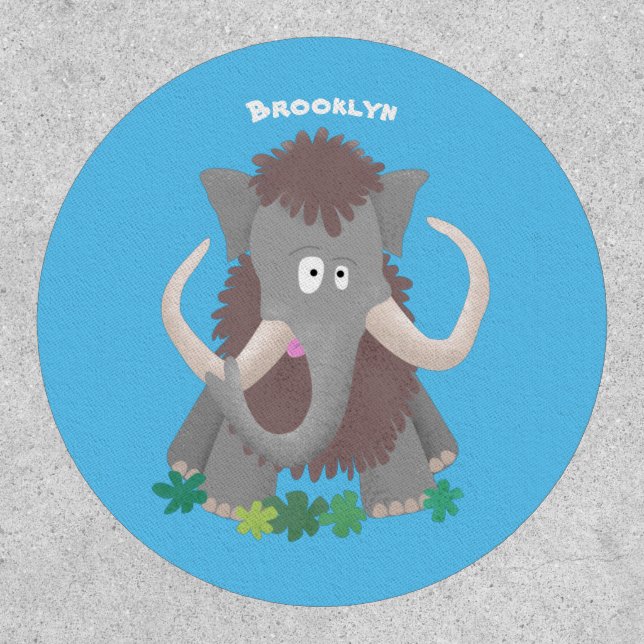 Funny woolly mammoth cartoon illustration patch (Front)