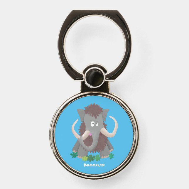 Funny woolly mammoth cartoon illustration phone ring stand (Front)