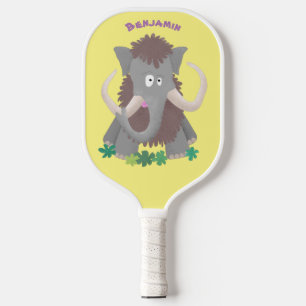 Funny woolly mammoth cartoon illustration pickleball paddle