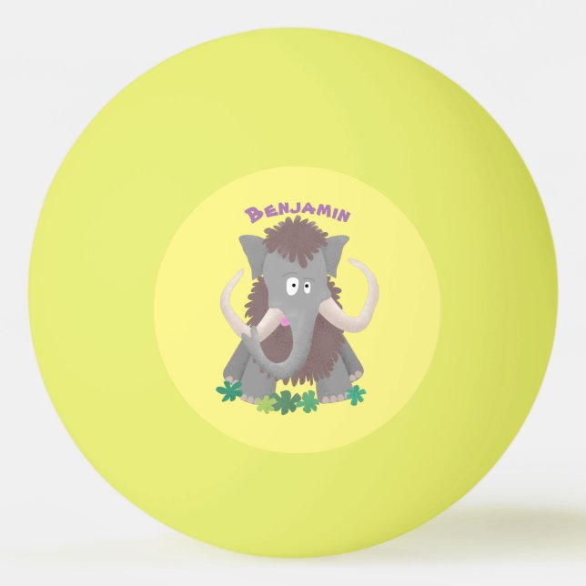Funny woolly mammoth cartoon illustration ping pong ball (Front)