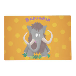 Funny woolly mammoth cartoon illustration placemat