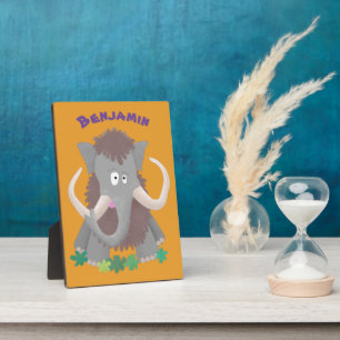 Funny woolly mammoth cartoon illustration plaque
