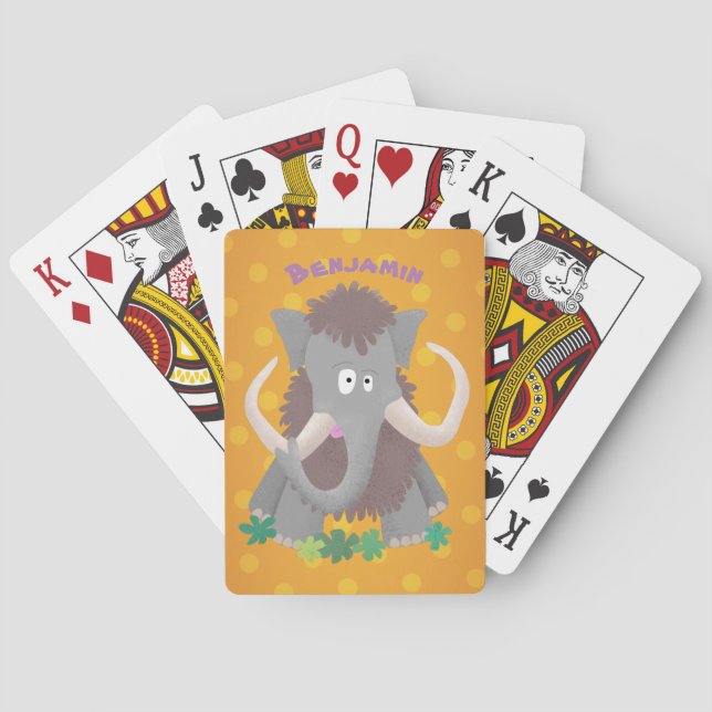 Funny woolly mammoth cartoon illustration poker cards (Back)
