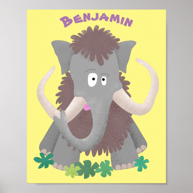 Funny woolly mammoth cartoon illustration poster (Front)