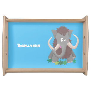 Funny woolly mammoth cartoon illustration serving tray