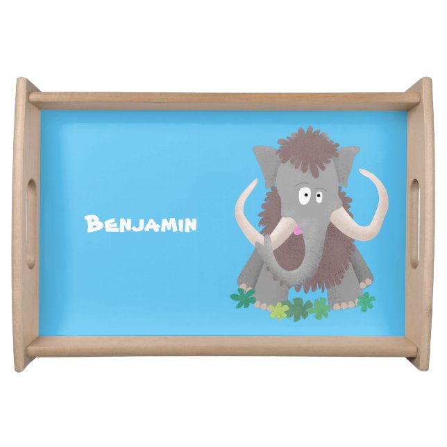 Funny woolly mammoth cartoon illustration serving tray (Front)