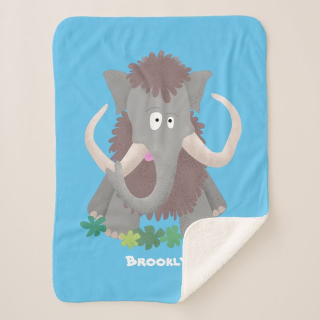 Funny woolly mammoth cartoon illustration  sherpa blanket (Front)