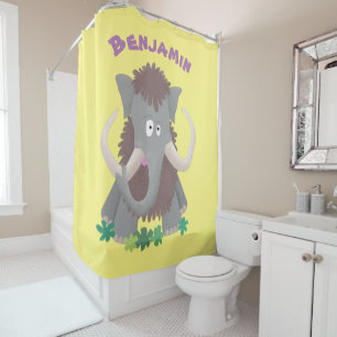 Funny woolly mammoth cartoon illustration shower curtain