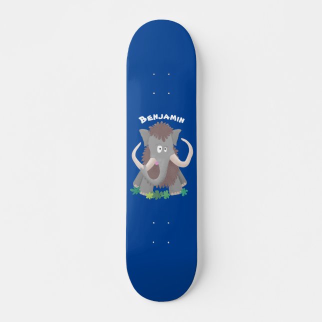 Funny woolly mammoth cartoon illustration skateboard (Front)