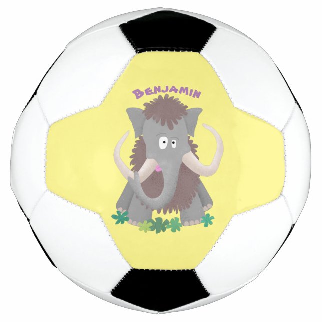 Funny woolly mammoth cartoon illustration soccer ball (Front)