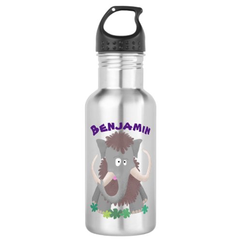 Funny woolly mammoth cartoon illustration stainless steel water bottle