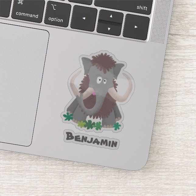 Funny woolly mammoth cartoon illustration sticker (Detail)