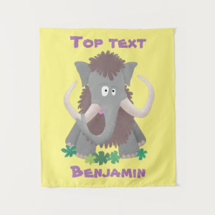Funny woolly mammoth cartoon illustration tapestry