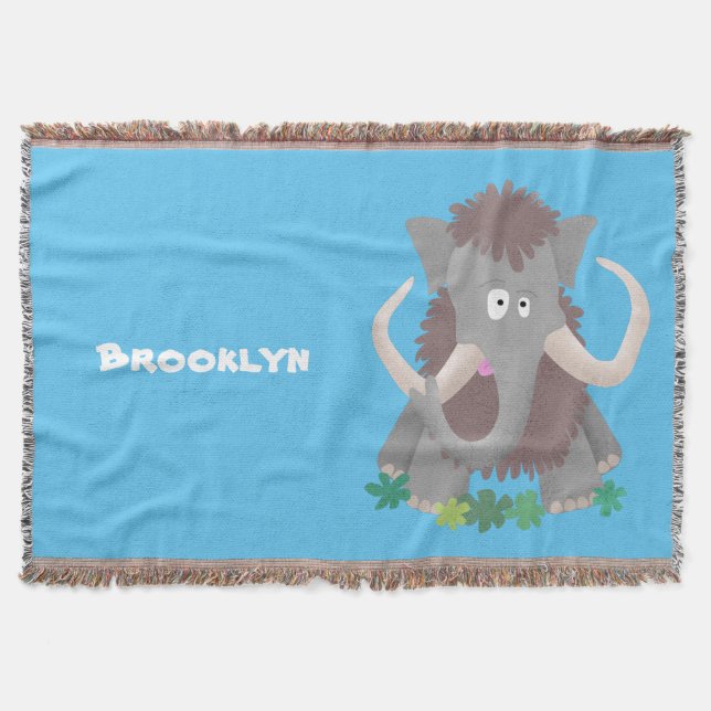 Funny woolly mammoth cartoon illustration throw blanket (Front)