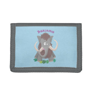 Funny woolly mammoth cartoon illustration tri-fold wallet