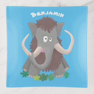 Funny woolly mammoth cartoon illustration trinket tray