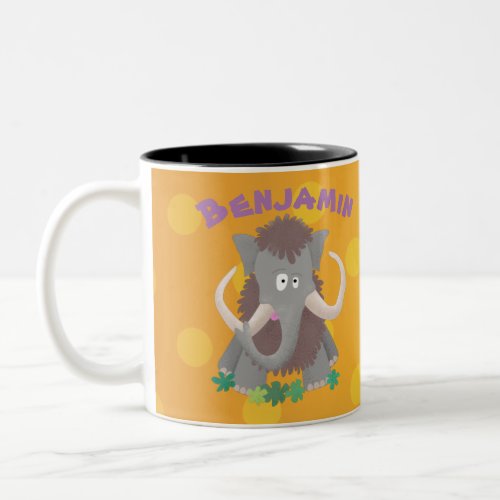 Funny woolly mammoth cartoon illustration Two_Tone coffee mug