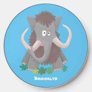 Funny woolly mammoth cartoon illustration wireless charger 