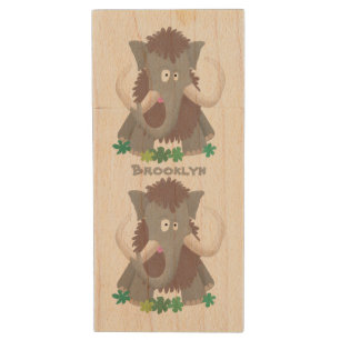 Funny woolly mammoth cartoon illustration wood flash drive