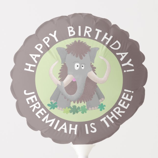 Funny woolly mammoth cartoon personalized birthday balloon (Front)