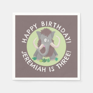 Funny woolly mammoth cartoon personalized birthday napkins