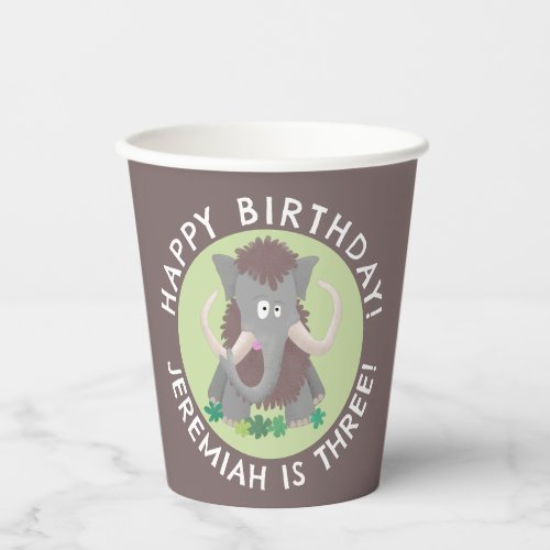 Funny woolly mammoth cartoon personalized birthday paper cups