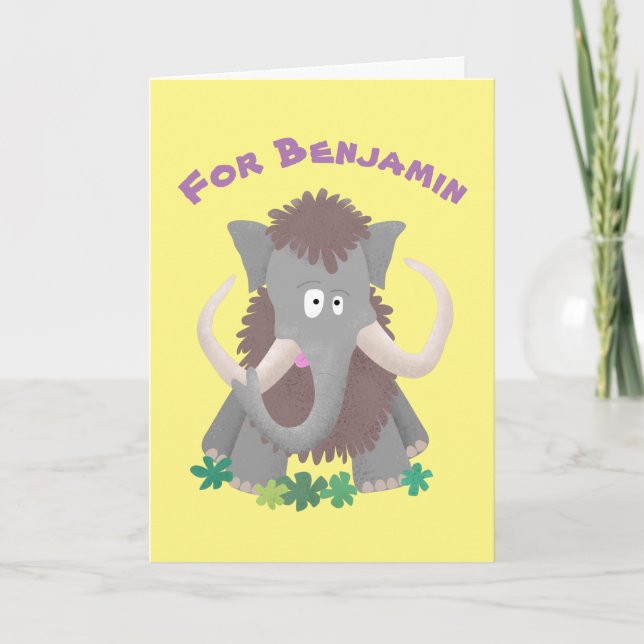 Funny woolly mammoth personalized cartoon birthday card (Front)